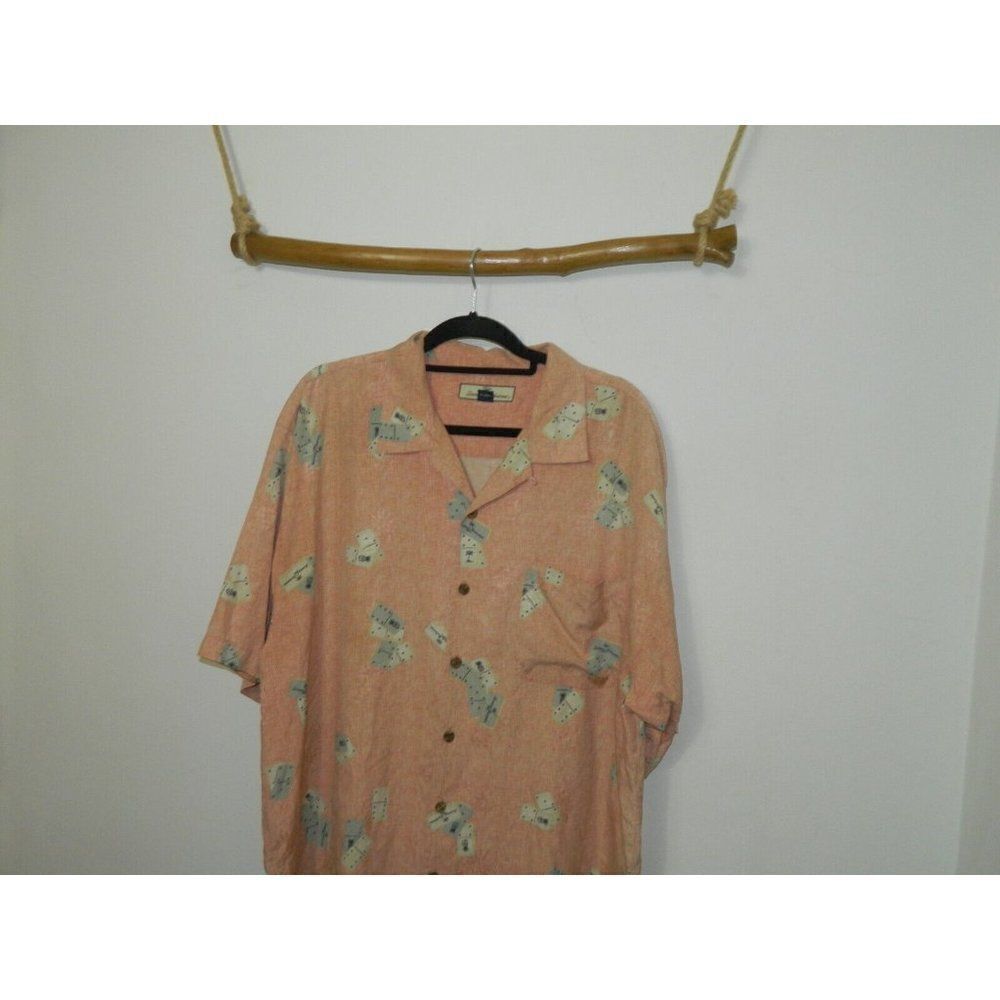 Tommy Bahama Shirt Men Hawaiian Orange Silk Dominoes Graphic Novelty‎ Size XL - Picture 3 of 12